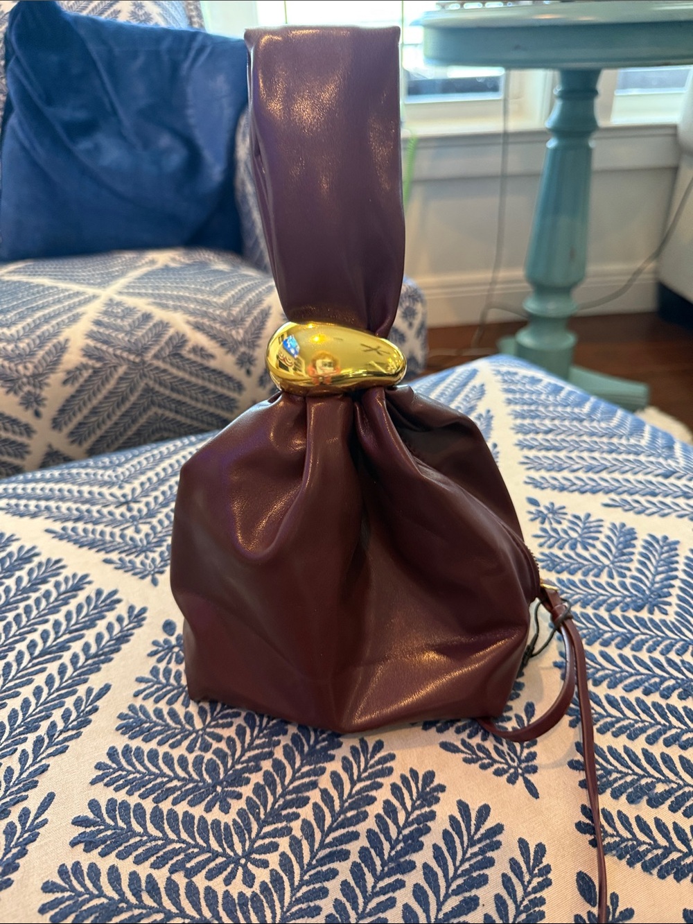 Burgundy Wristlet Clutch with Gold Accent